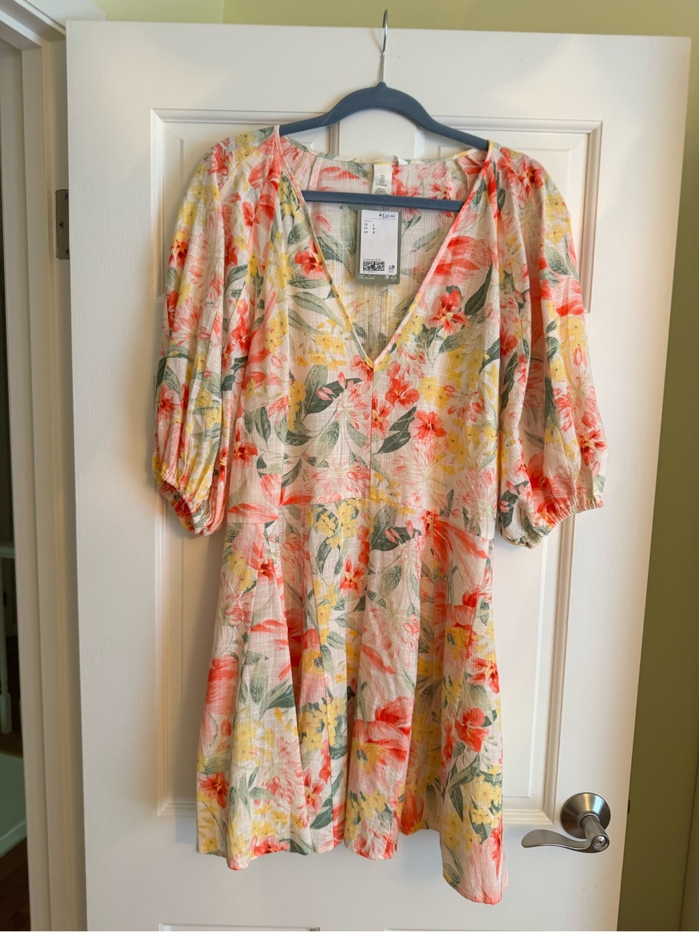 H&M Floral Mini Dress in Cream, Coral and Yellow